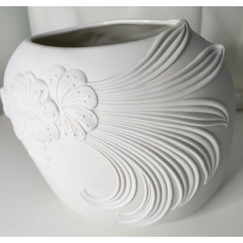 Kaiser Germany Vase #142 Vintage White Bisque Porcelain, Floral Design, Signed